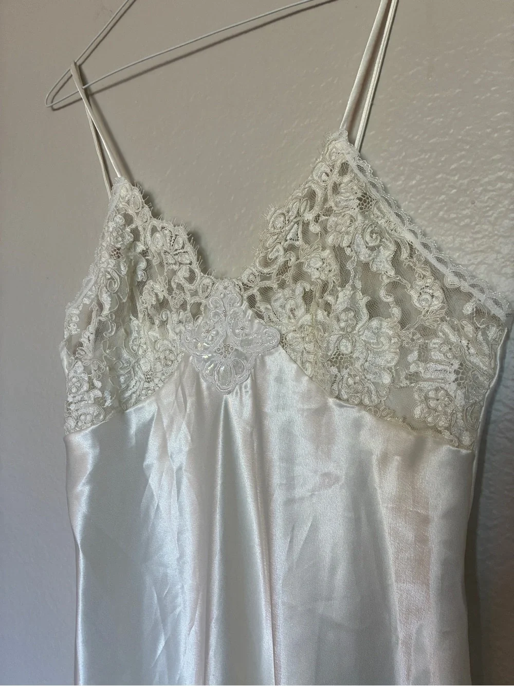 Silky Satin Ivory Lace-Trim Slip Dress Women's Intimates Bridal Babydoll Style - Picture 2 of 9